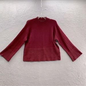 LuLus Women Red Burgundy Knit Crew Neck Long Flared Sleeve Sweater Women Size S
